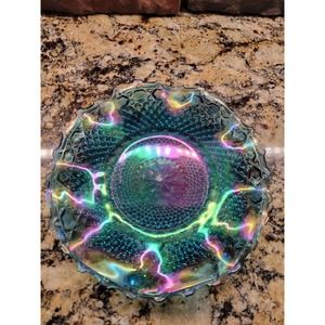 Indiana Glass Carnival Glass Blue Iridescent Footed 10.5"